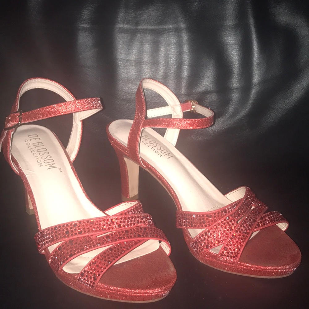Deblossom collection 2 inch red rhinestone heels
